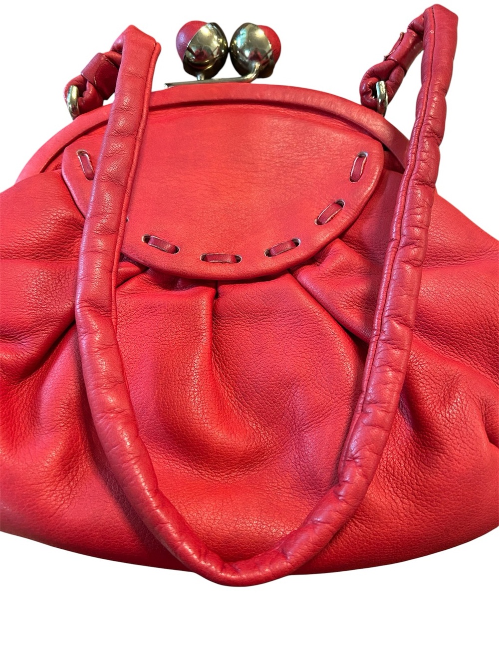 Vintage Red Women's Leather Kiss-Lock Shoulder Bag - Picture 2 of 7